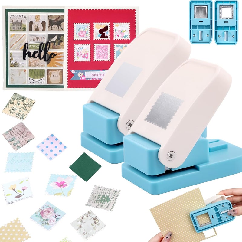 BAOFALI 2Pcs/Set Stamp Puncher 1 Inch Square Hole Punch & 1 Inch Square Postage Stamps Punches Lever Action Paper Punches for Crafting Scrapbooking DIY Card Making Arts Crafts Supplies - Image 1